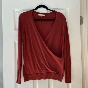LOFT crossover sweater in rusty red